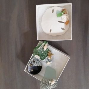 Lot of 4 Handmade Seaglass and Shell Pins
